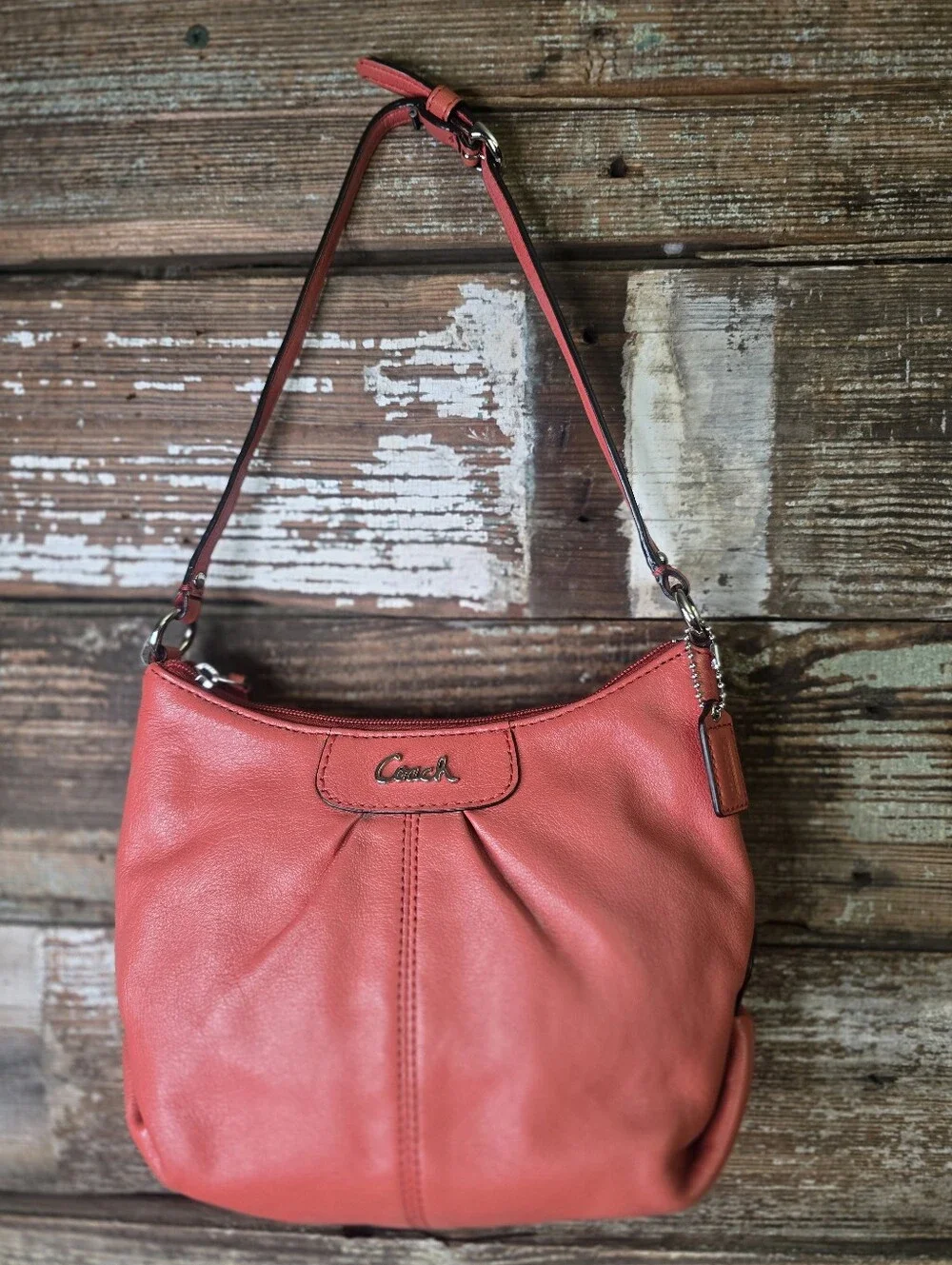 Coach Ashley Mini Coral Pink Leather Shoulder Purse - Clean Interior & COA Inclu